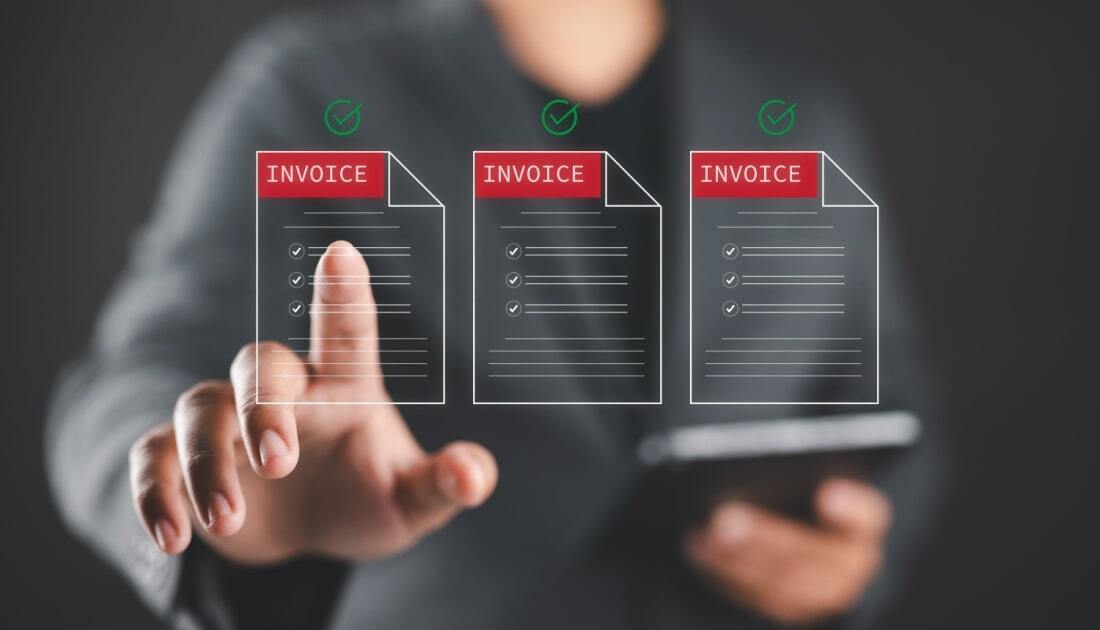 Digital invoice processing concept showing accounts payable vs receivable automation.